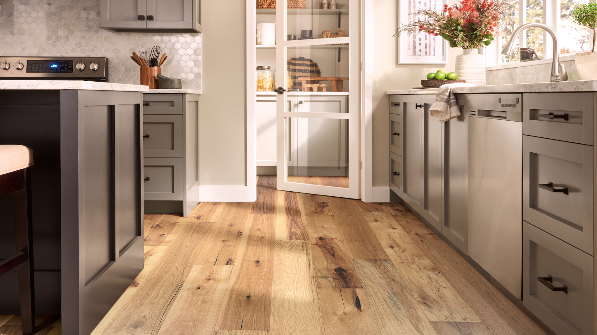 stunning hardwood flooring in a bright kitchen