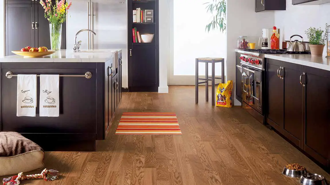 a kitchen with black appliances